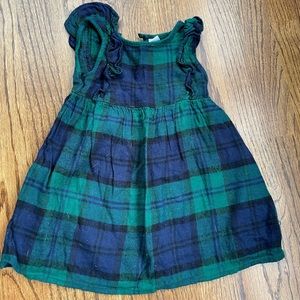 Old Navy Toddler Girl blue green plaid flannel dress with ruffle 18-24 month EUC
